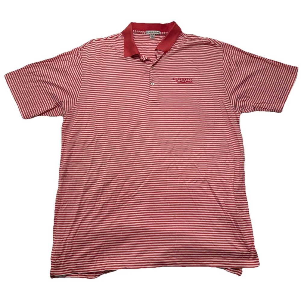 Peter Millar Polo Shirt Mens XL Summer Comfort Salmon Pink White Stripe Stretch